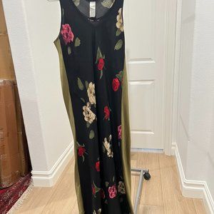 Long black dress with bright multi color flowers